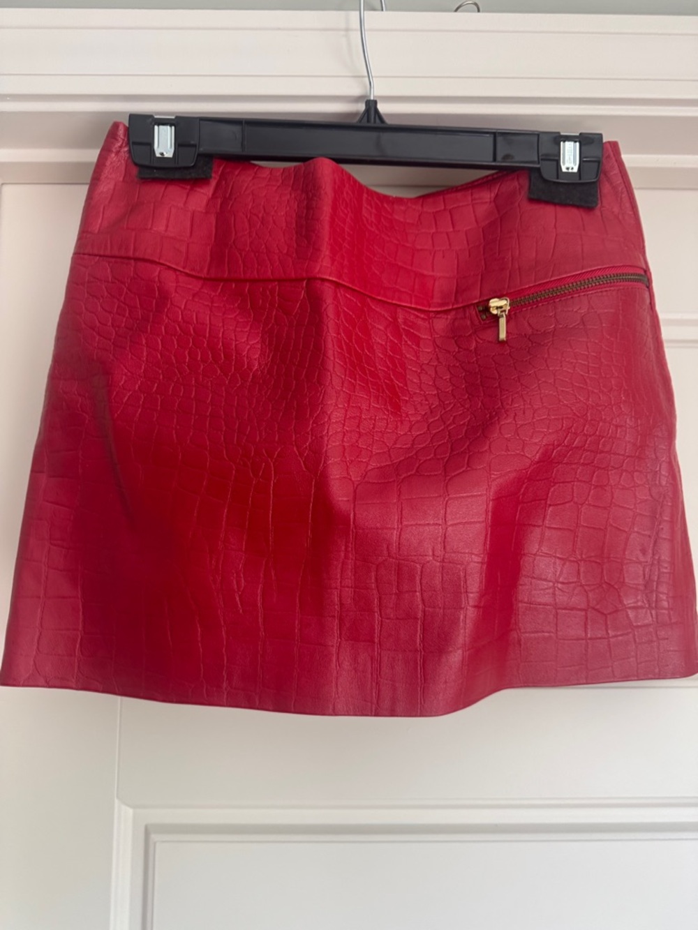 Cache Red Croc Mini Skirt with Gold Zip Accent - Size 0